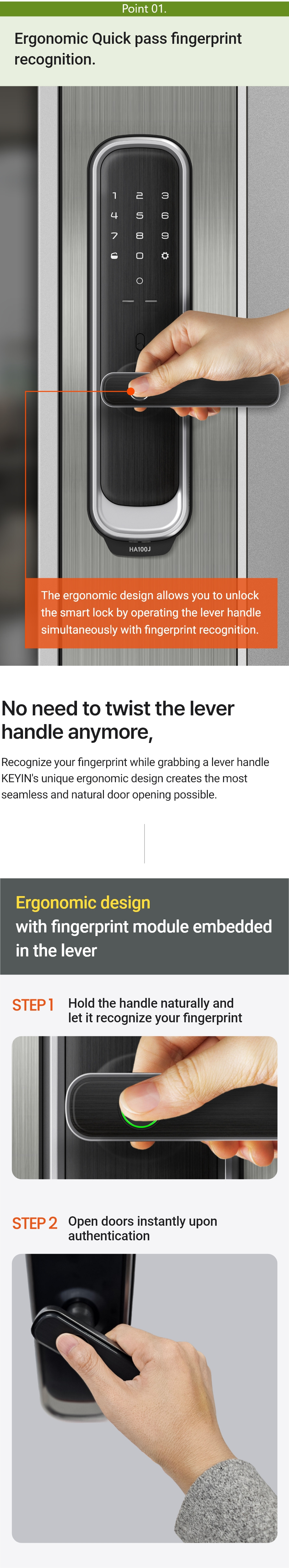 Keyin HA fingerprint on handle — unlock while gripping the lever
