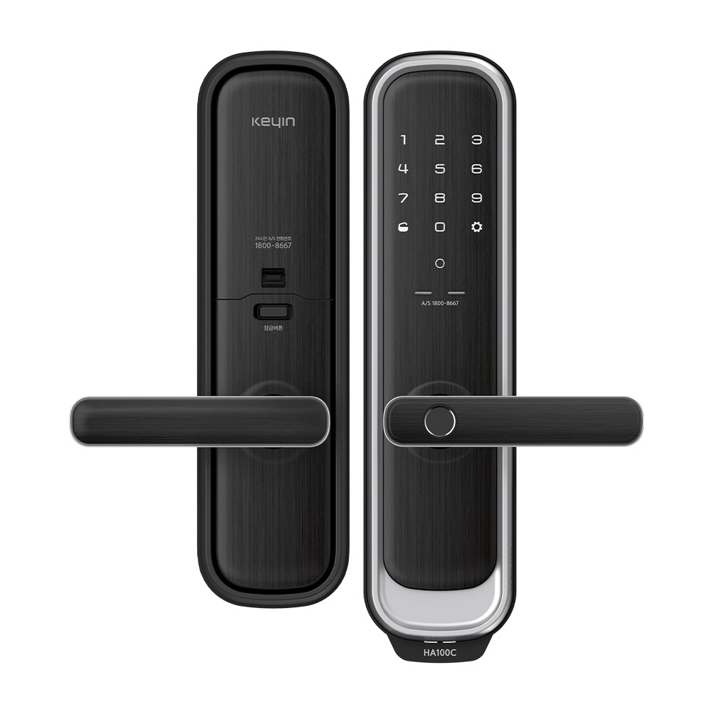 Keyin HA hybrid non-drilled smart door lock — front and interior